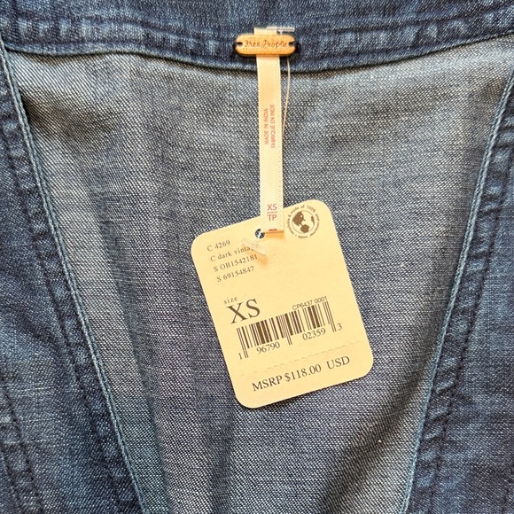 Free People Denim V-Neck Top - Picture 2 of 9